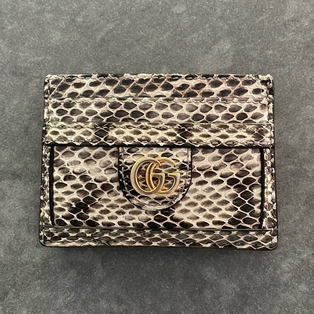 Gucci card holder python cream/dark grey/black